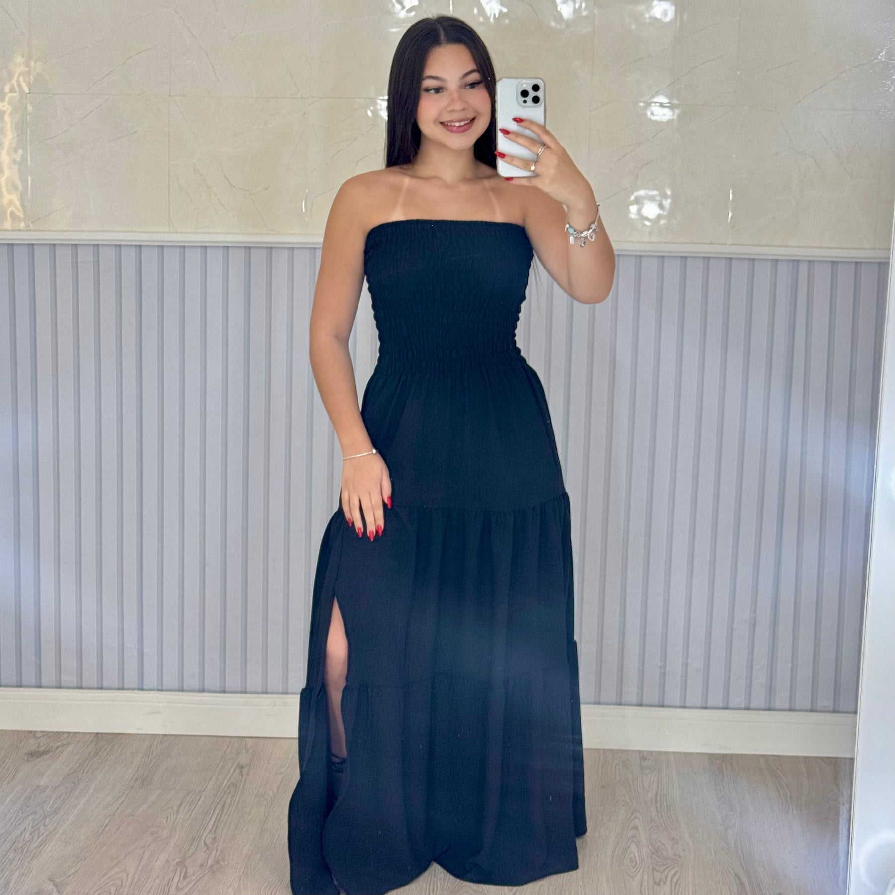 Vestido Longo Lastex Lauren Crepe de Seda