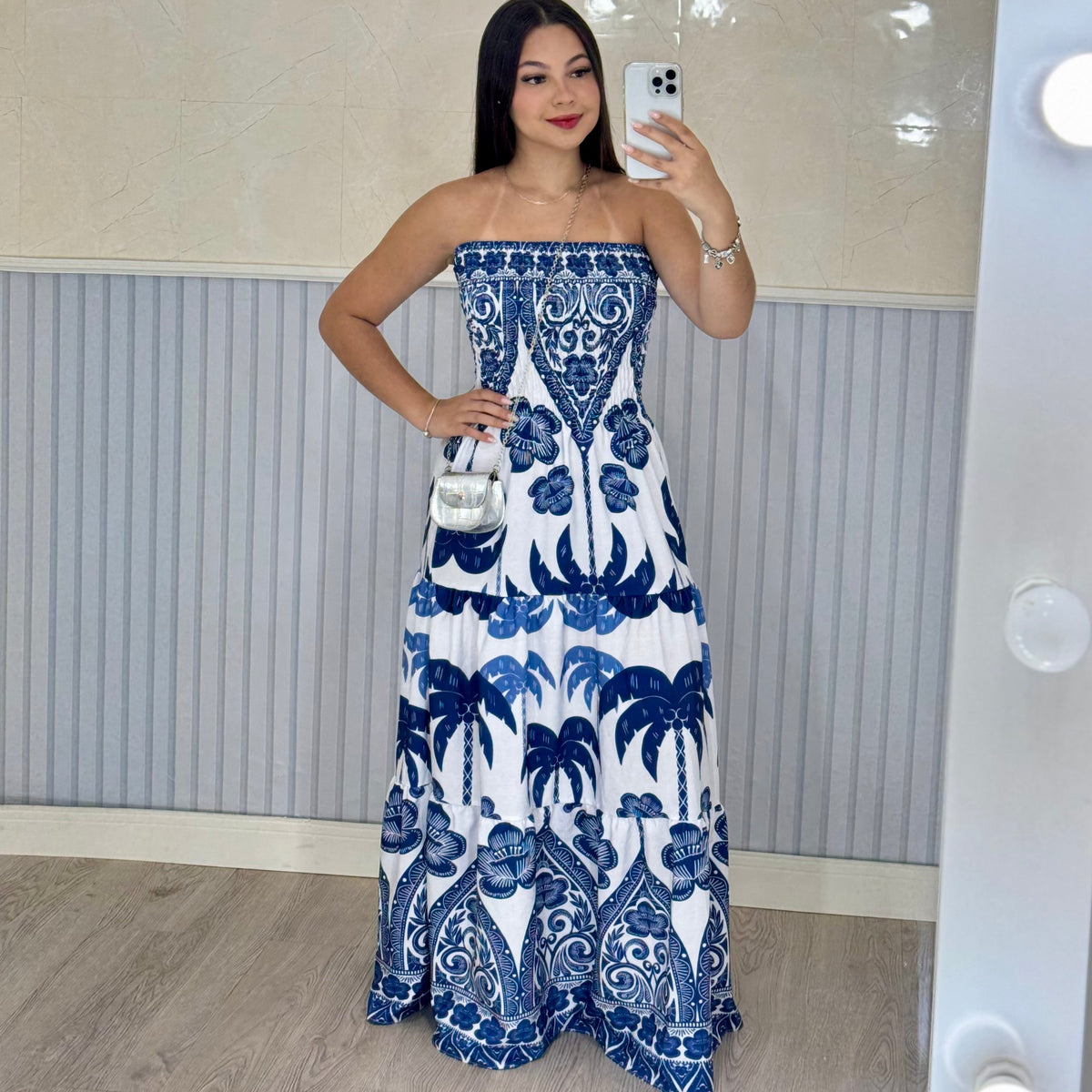 Vestido Longo Lastex Lauren Crepe de Seda