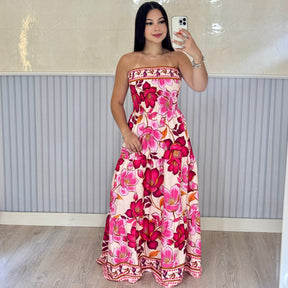 Vestido Longo Lastex Lauren Crepe de Seda