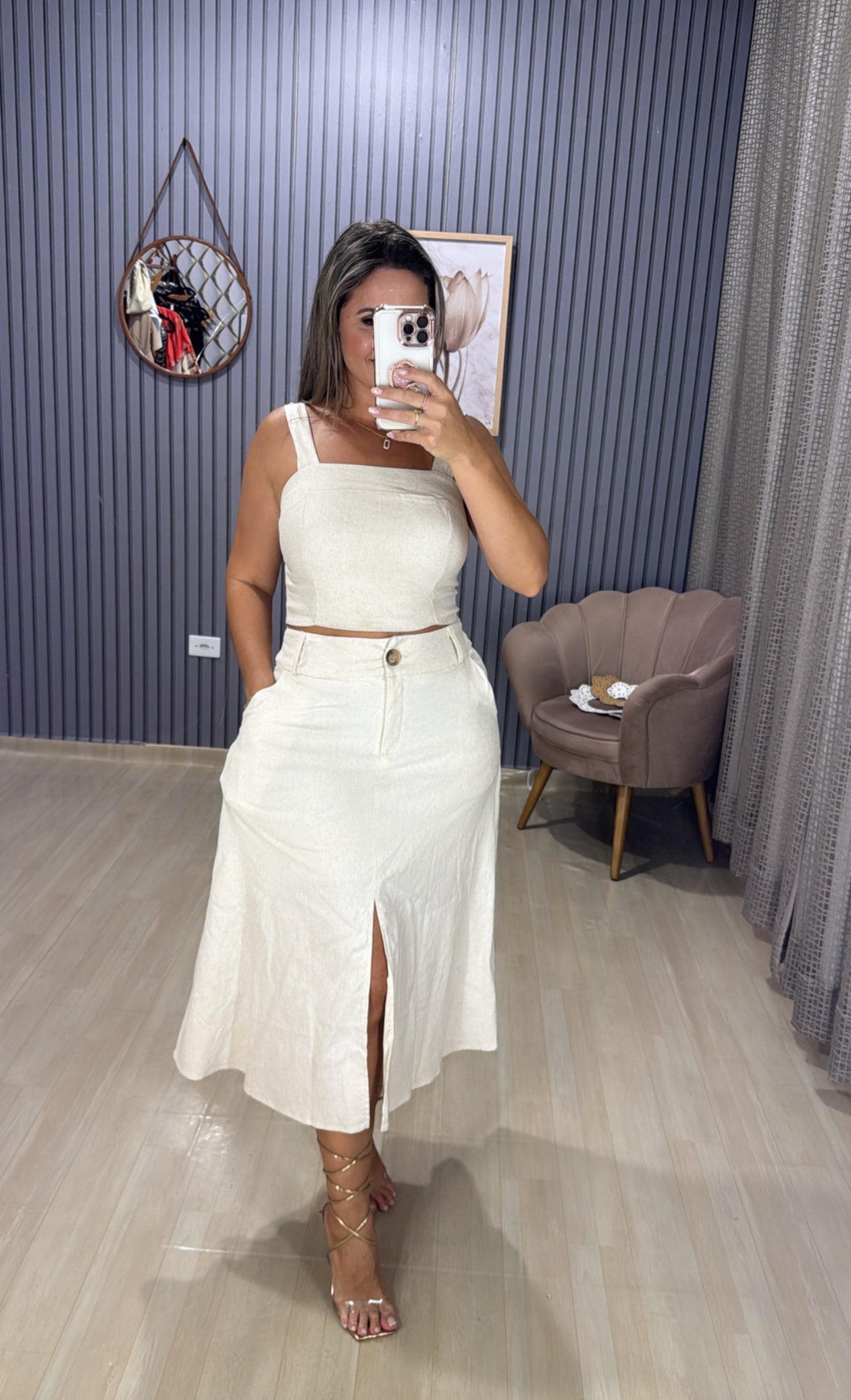 Conjunto Saia Midi Linho