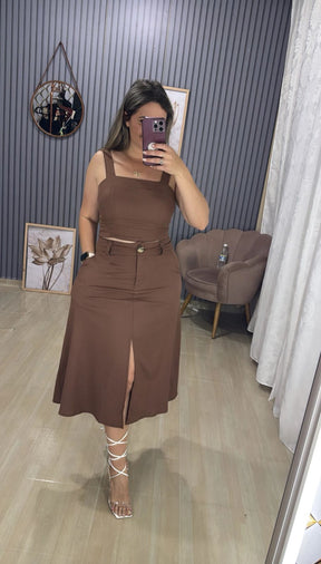 Conjunto Saia Midi Linho