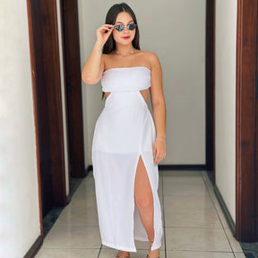 Vestido Midi Com Aberturas e Fenda Jade