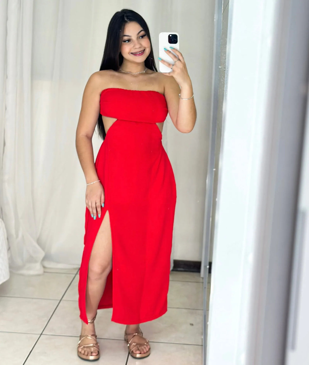 Vestido Midi Com Aberturas e Fenda Jade