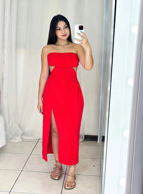 Vestido Midi Com Aberturas e Fenda Jade