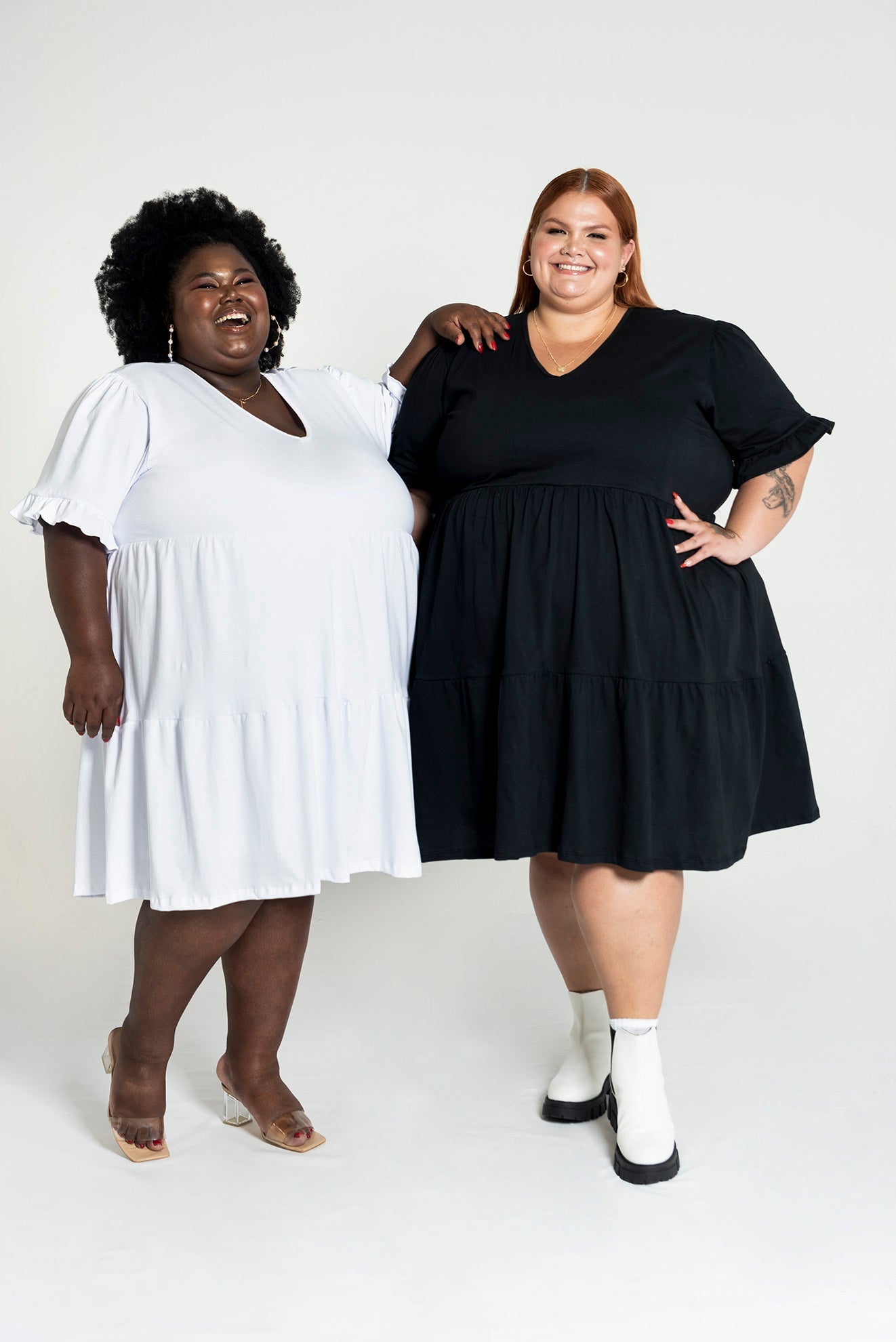 Vestido Dois Babados Manga Curta de Algodão