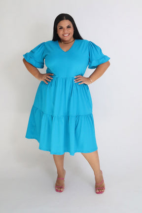 Vestido Dois Babados Manga Curta de Algodão