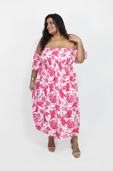 Vestido Midi Ombro a Ombro com Mangas Diana