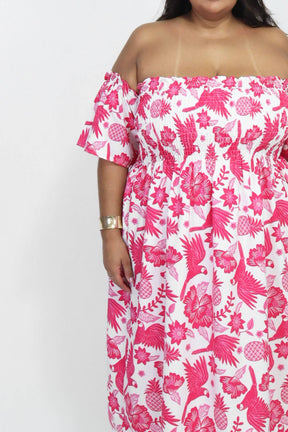 Vestido Midi Ombro a Ombro com Mangas Diana